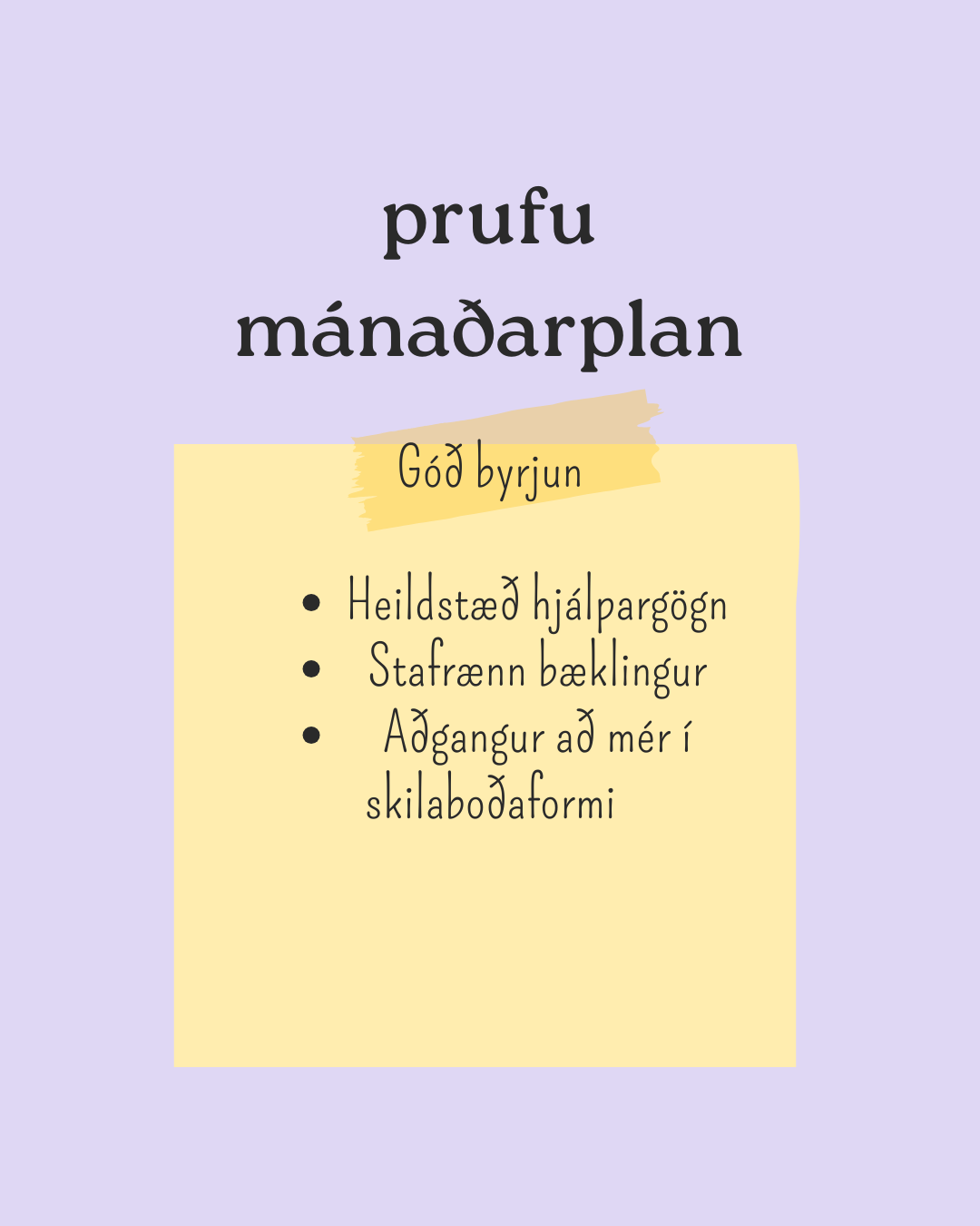 Prufu mánaðarplan